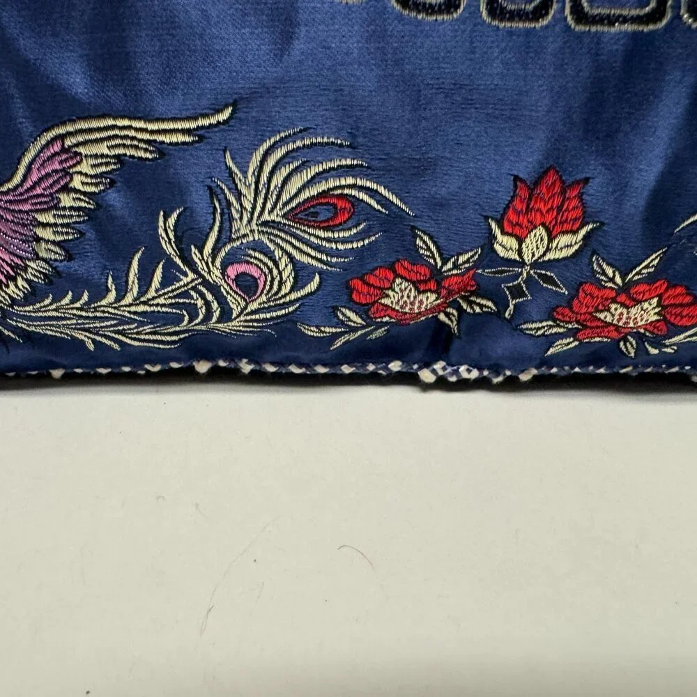 Like NEW  Vintage Asian Pillow Case Cover  Satin Blue